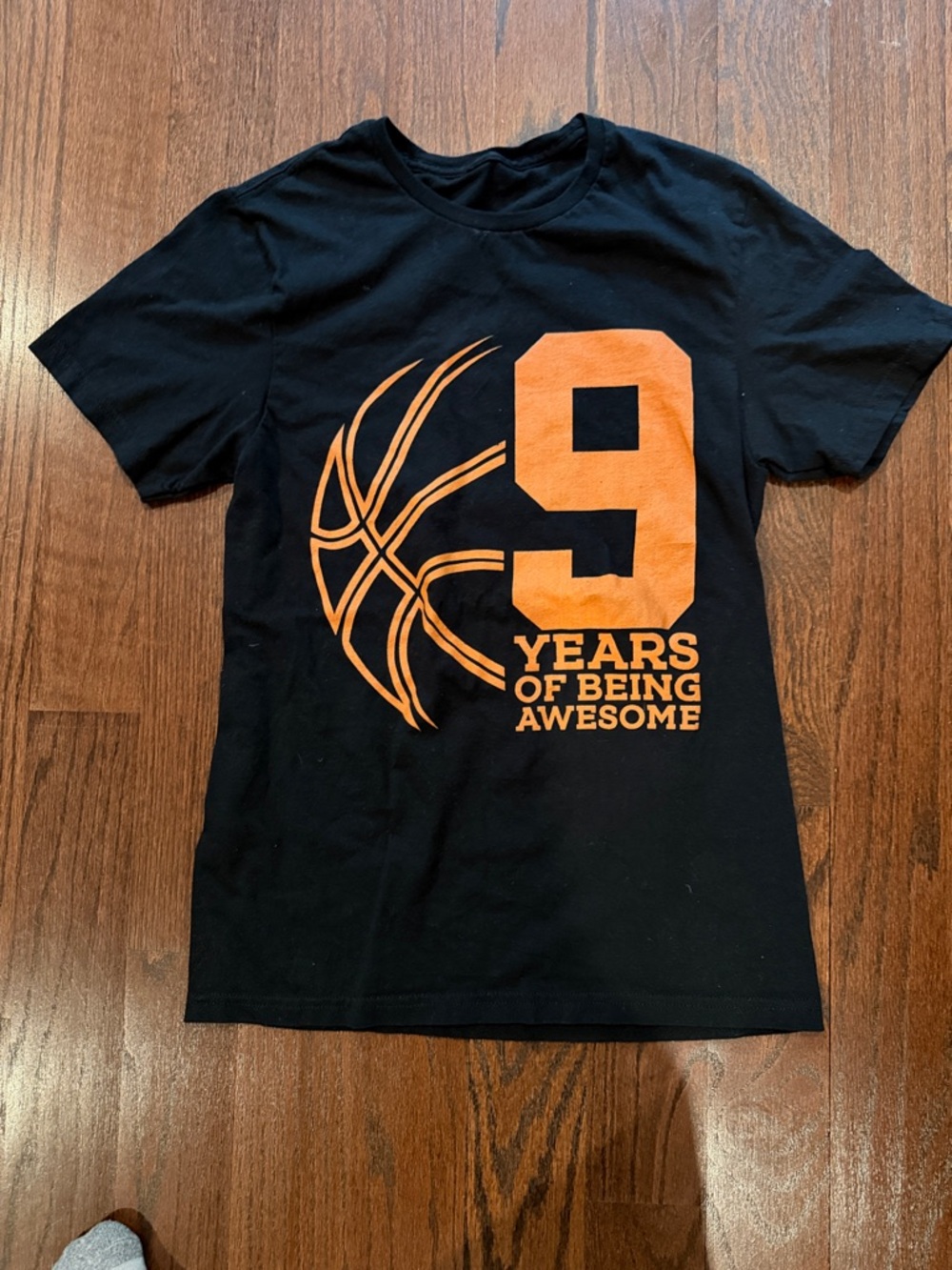 Kids Black T-Shirt with Orange '9 Years of Being Awesome' Graphic